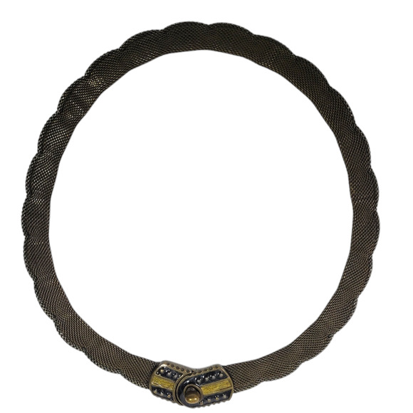 Mesh Scalloped Necklace Brown Brass Tone Choker Statement Fishnet Woven Collar - Picture 6 of 16